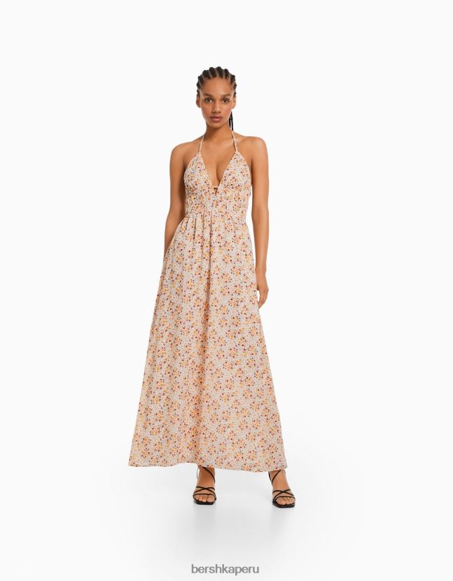 multicolor Bershka mujer vestido largo bambula con volante 806J6B118