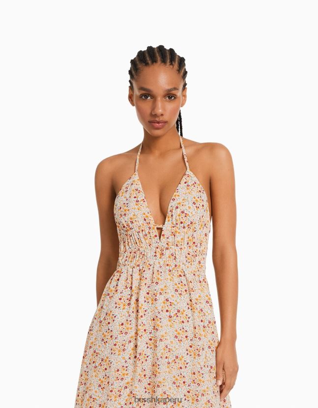 multicolor Bershka mujer vestido largo bambula con volante 806J6B118