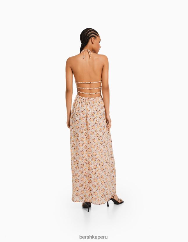 multicolor Bershka mujer vestido largo bambula con volante 806J6B118