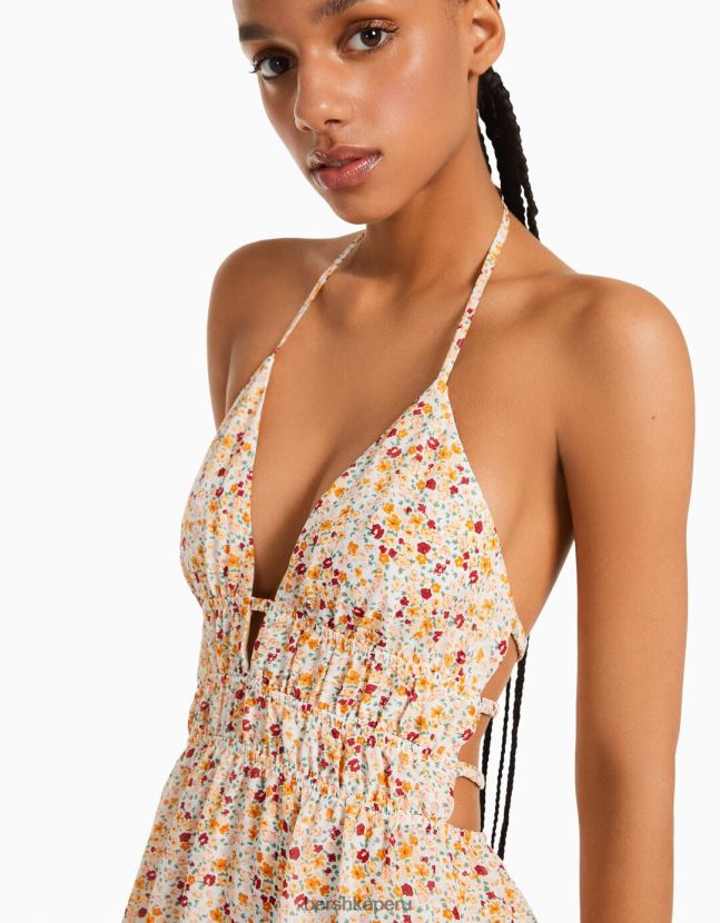 multicolor Bershka mujer vestido largo bambula con volante 806J6B118