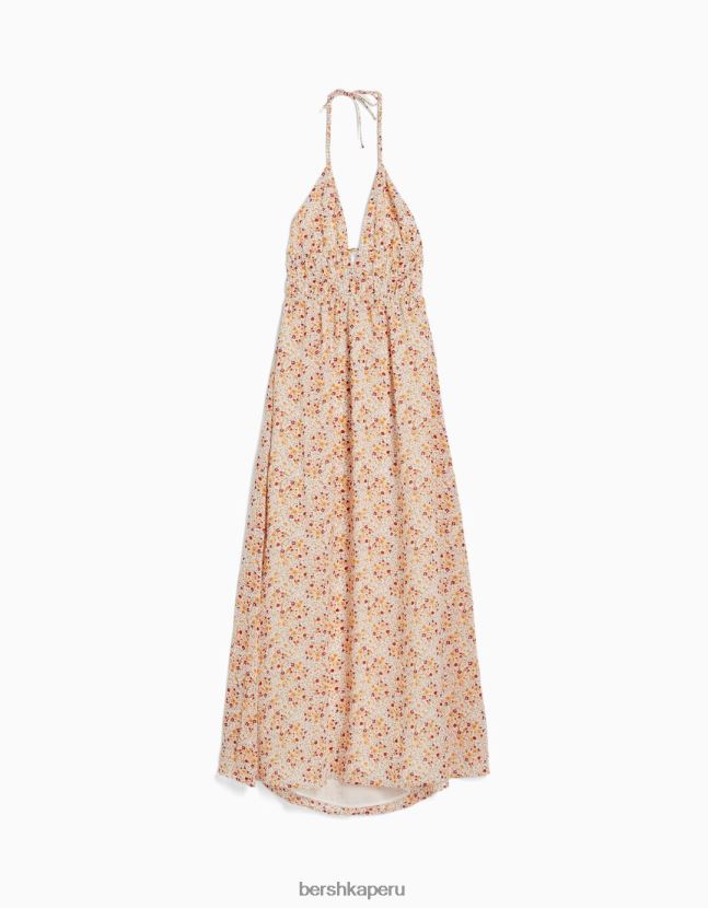 multicolor Bershka mujer vestido largo bambula con volante 806J6B118