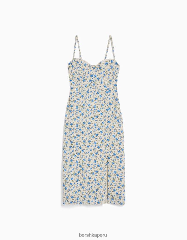 multicolor Bershka mujer vestido midi con estampado floral, tirantes y lazada en la espalda 806J6B179
