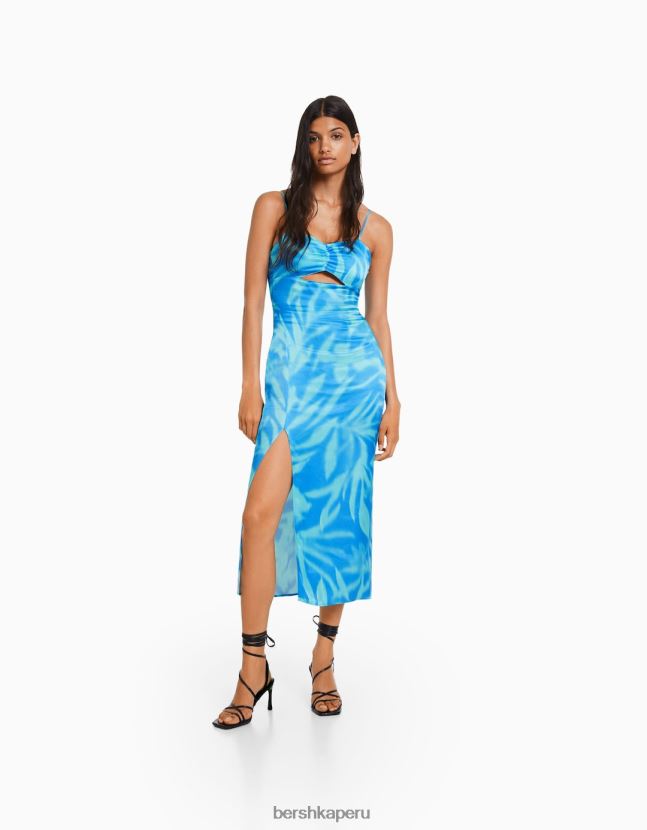 multicolor Bershka mujer vestido midi de satén estampado con tirantes 806J6B159