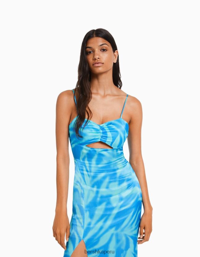 multicolor Bershka mujer vestido midi de satén estampado con tirantes 806J6B159