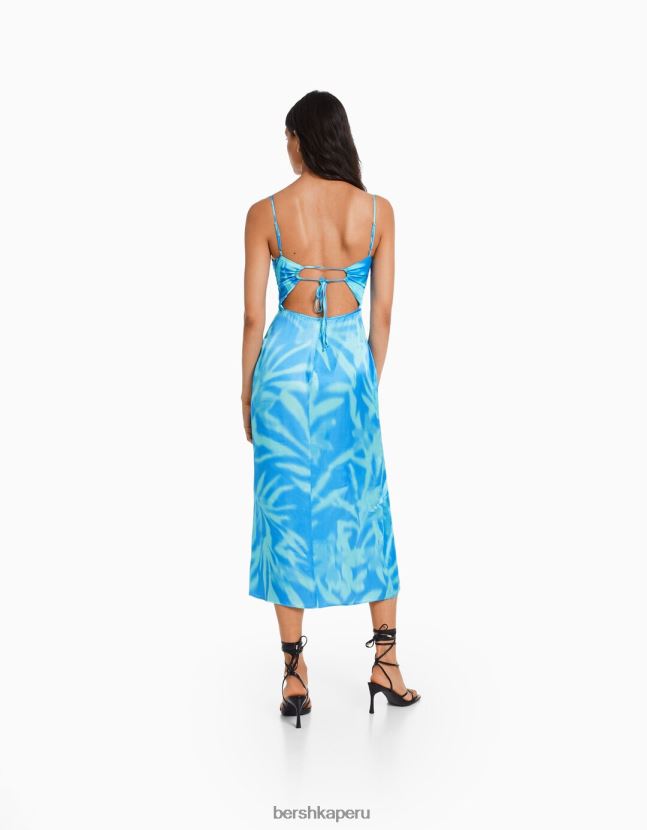 multicolor Bershka mujer vestido midi de satén estampado con tirantes 806J6B159