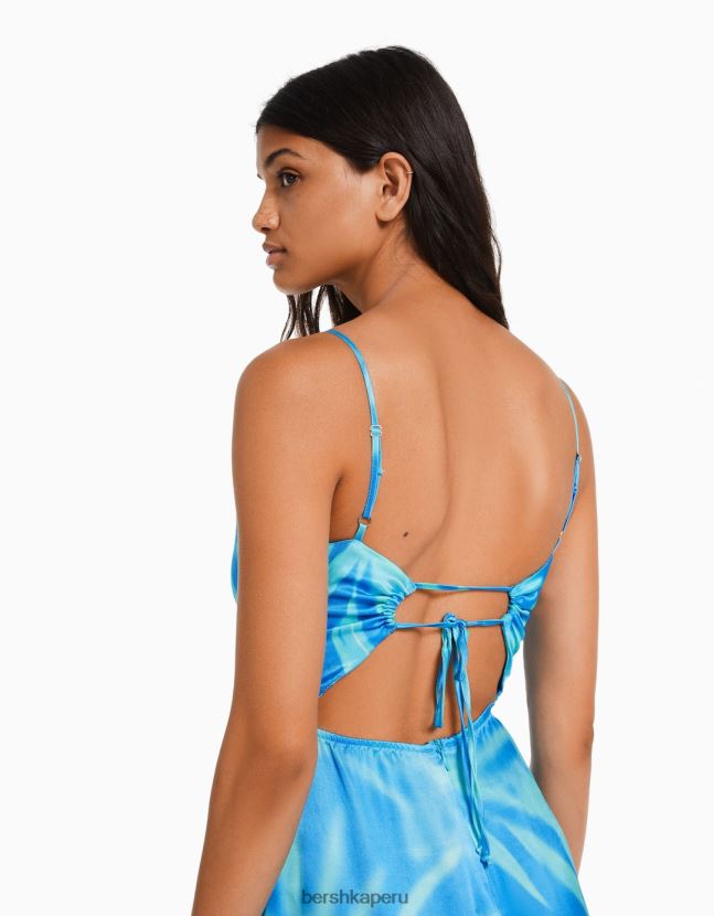 multicolor Bershka mujer vestido midi de satén estampado con tirantes 806J6B159