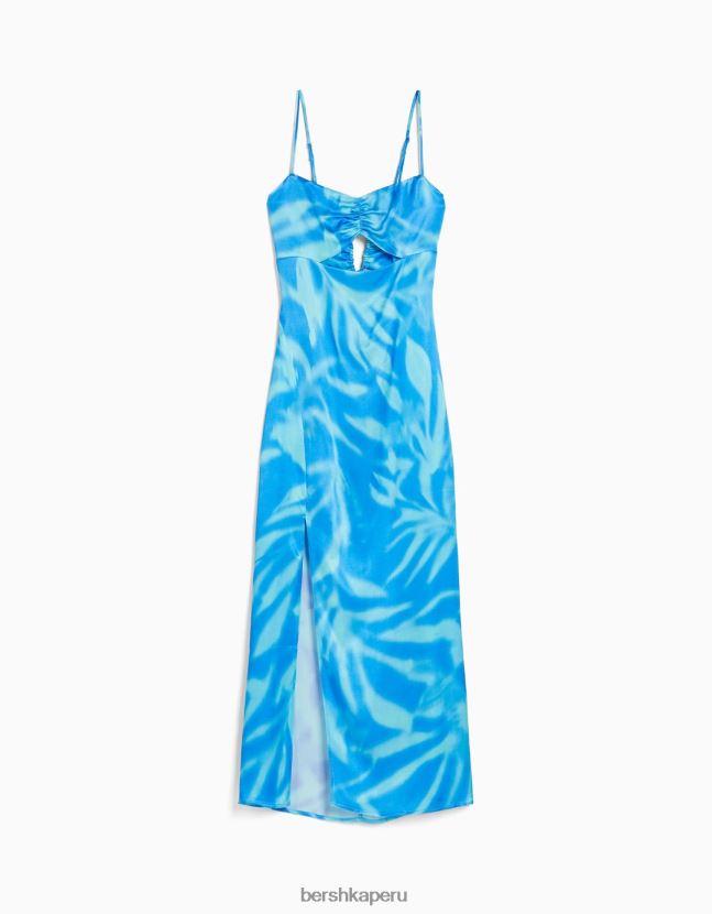 multicolor Bershka mujer vestido midi de satén estampado con tirantes 806J6B159