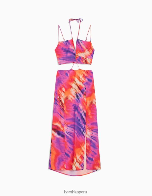 multicolor Bershka mujer vestido midi de tiras con abertura 806J6B158