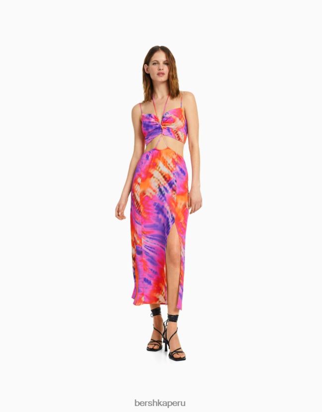multicolor Bershka mujer vestido midi de tiras con abertura 806J6B1837