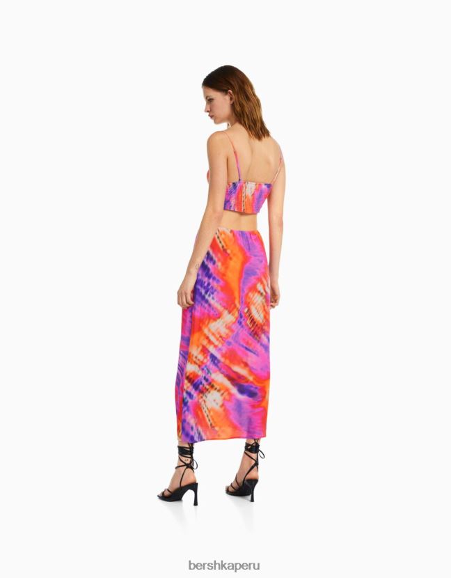 multicolor Bershka mujer vestido midi de tiras con abertura 806J6B1837