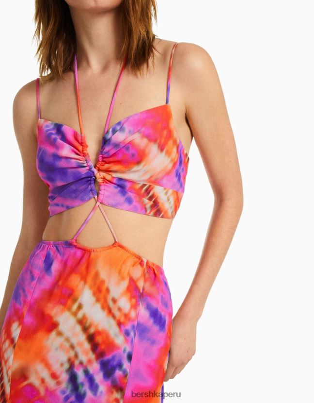 multicolor Bershka mujer vestido midi de tiras con abertura 806J6B1837