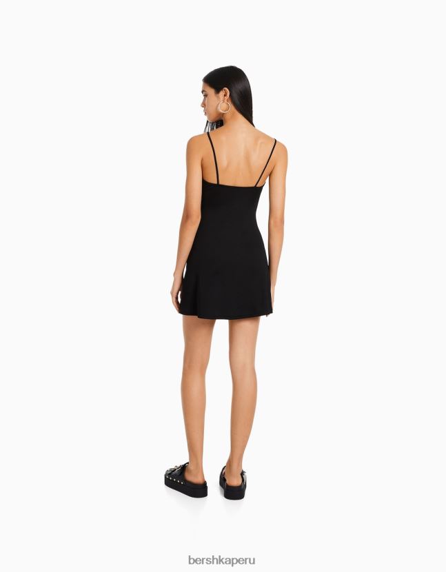 negro Bershka mujer mini vestido con detalle de encaje 806J6B114