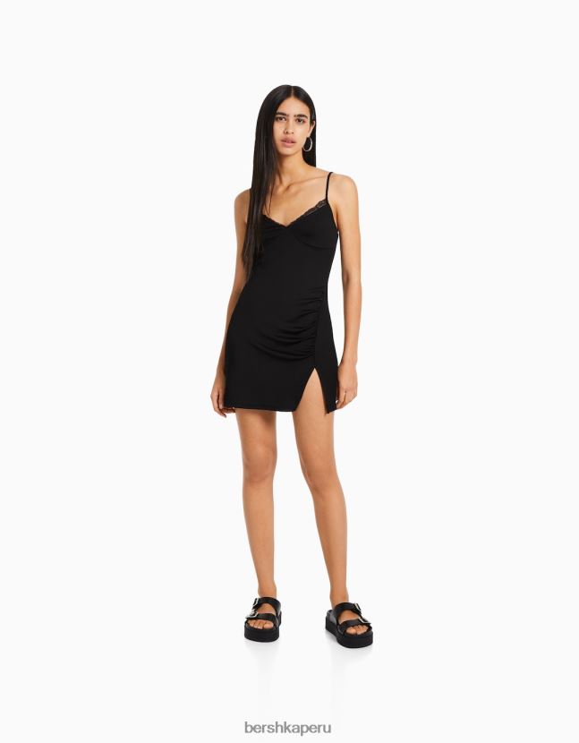 negro Bershka mujer mini vestido con detalle de encaje 806J6B114