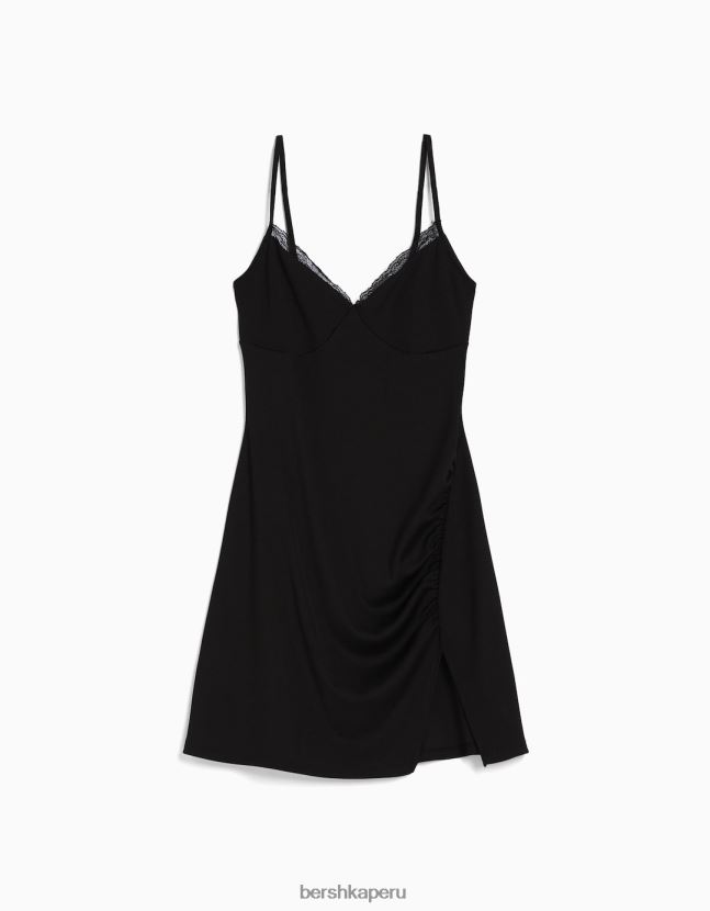negro Bershka mujer mini vestido con detalle de encaje 806J6B114