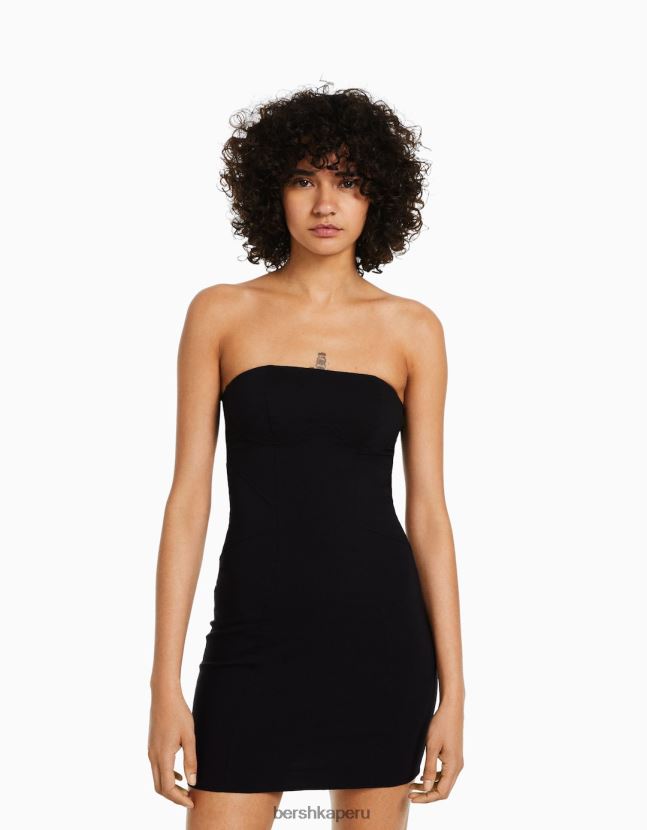 negro Bershka mujer mini vestido con hombros descubiertos y costuras 806J6B132