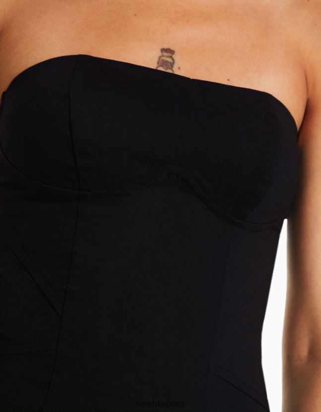 negro Bershka mujer mini vestido con hombros descubiertos y costuras 806J6B132
