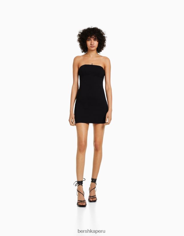 negro Bershka mujer mini vestido con hombros descubiertos y costuras 806J6B132
