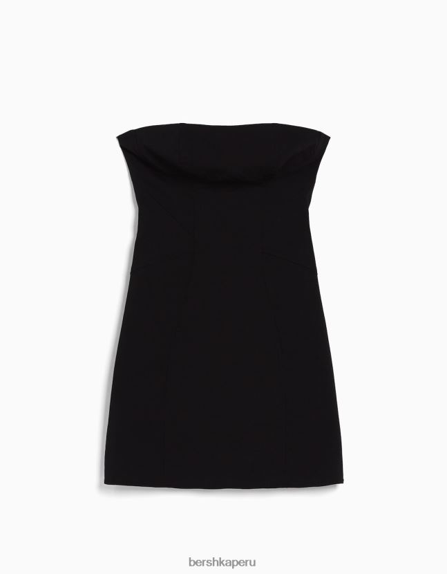negro Bershka mujer mini vestido con hombros descubiertos y costuras 806J6B132