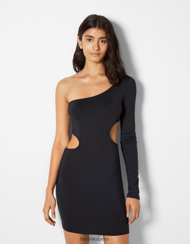 negro Bershka mujer mini vestido con manga larga asimétrica y aberturas 806J6B255