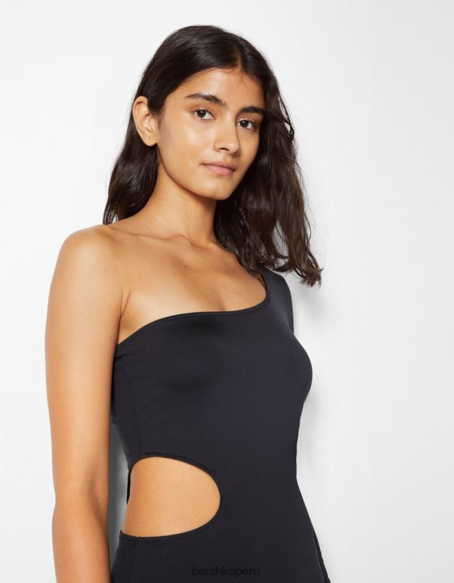 negro Bershka mujer mini vestido con manga larga asimétrica y aberturas 806J6B255
