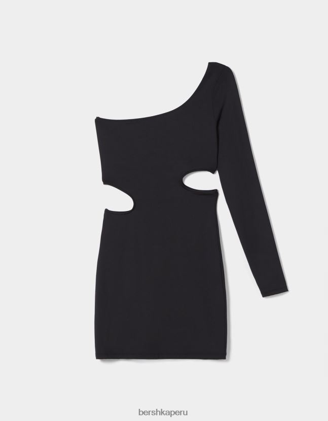 negro Bershka mujer mini vestido con manga larga asimétrica y aberturas 806J6B255