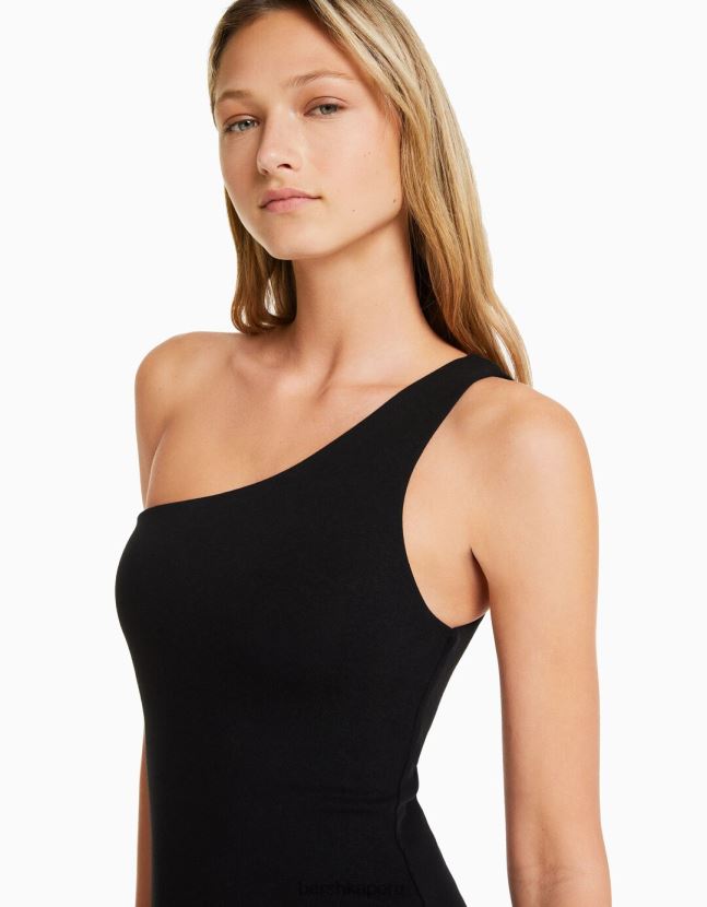 negro Bershka mujer mini vestido con tirantes asimétricos 806J6B168