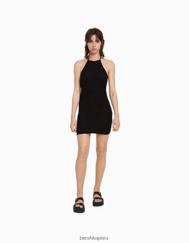 negro Bershka mujer mini vestido de crochet con cuello halter 806J6B4100