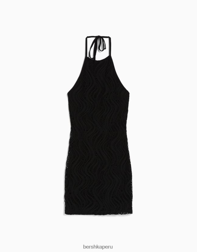 negro Bershka mujer mini vestido de crochet con cuello halter 806J6B4100