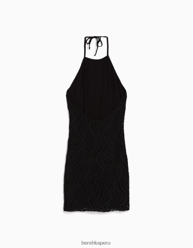 negro Bershka mujer mini vestido de crochet con cuello halter 806J6B4100