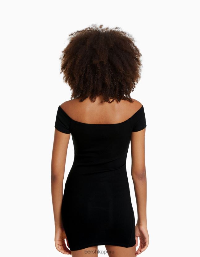 negro Bershka mujer mini vestido de manga corta con hombros descubiertos 806J6B203