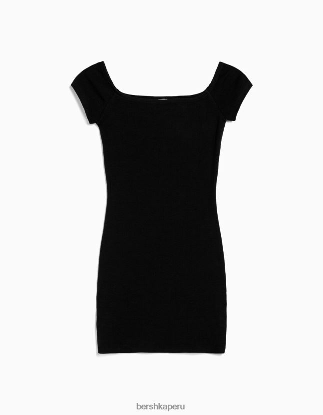 negro Bershka mujer mini vestido de manga corta con hombros descubiertos 806J6B203