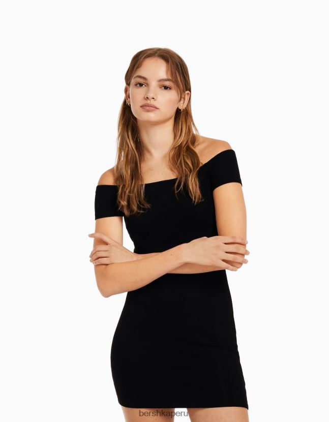 negro Bershka mujer mini vestido de manga corta con hombros descubiertos 806J6B4070