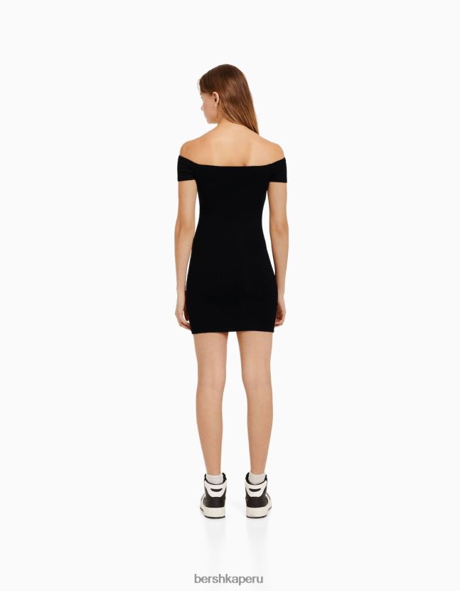 negro Bershka mujer mini vestido de manga corta con hombros descubiertos 806J6B4070