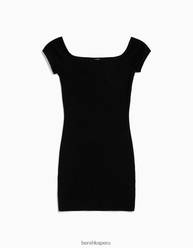 negro Bershka mujer mini vestido de manga corta con hombros descubiertos 806J6B4070