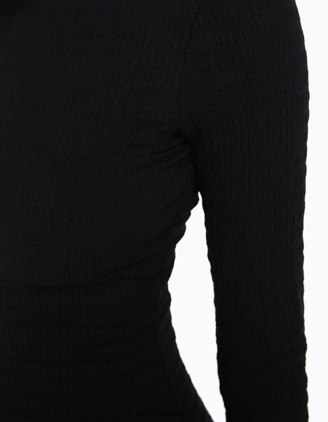 negro Bershka mujer mini vestido de manga larga con abertura en la espalda y lazo 806J6B230