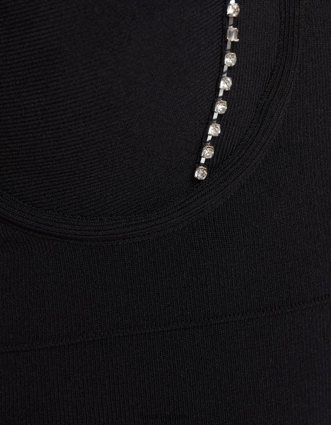 negro Bershka mujer mini vestido de punto de tirantes con pedrería 806J6B129