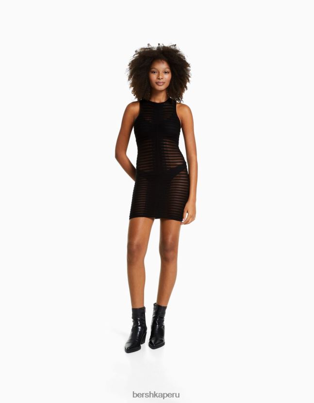 negro Bershka mujer mini vestido de punto transparente sin mangas 806J6B240