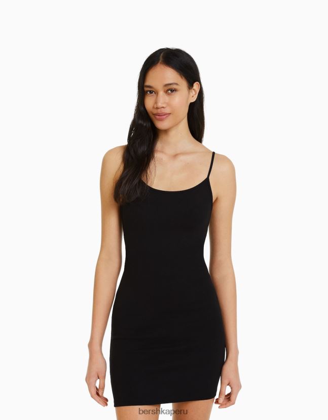 negro Bershka mujer mini vestido de tiras con lado fruncido 806J6B151