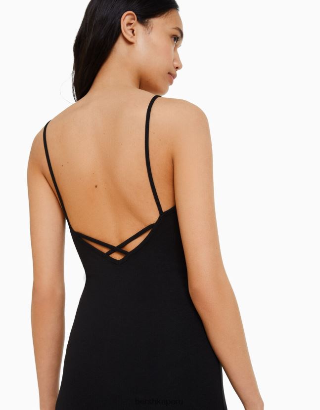 negro Bershka mujer mini vestido de tiras con lado fruncido 806J6B151