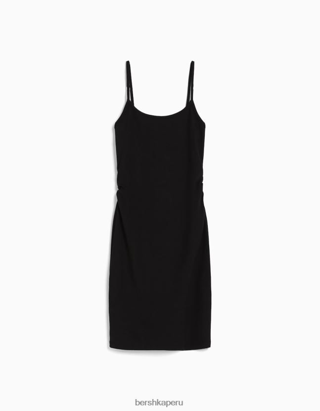 negro Bershka mujer mini vestido de tiras con lado fruncido 806J6B4071