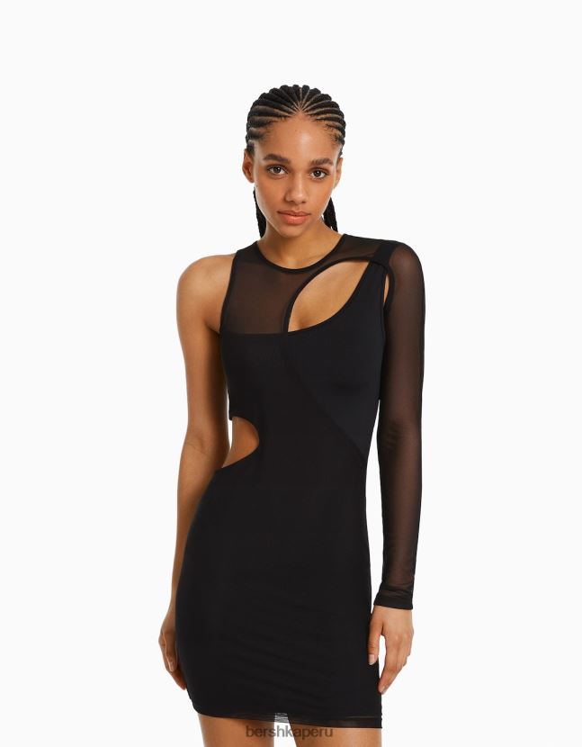 negro Bershka mujer mini vestido de tul asimétrico de manga larga 806J6B238