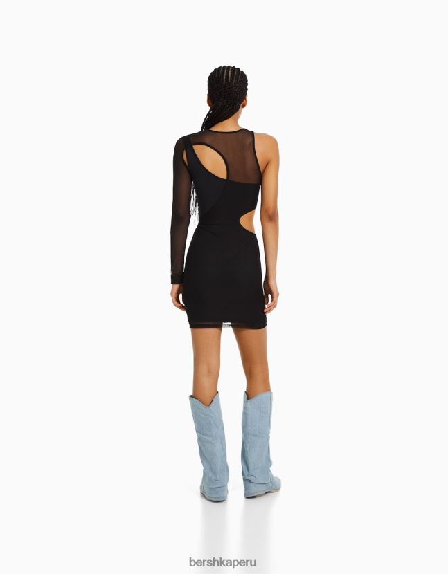 negro Bershka mujer mini vestido de tul asimétrico de manga larga 806J6B238