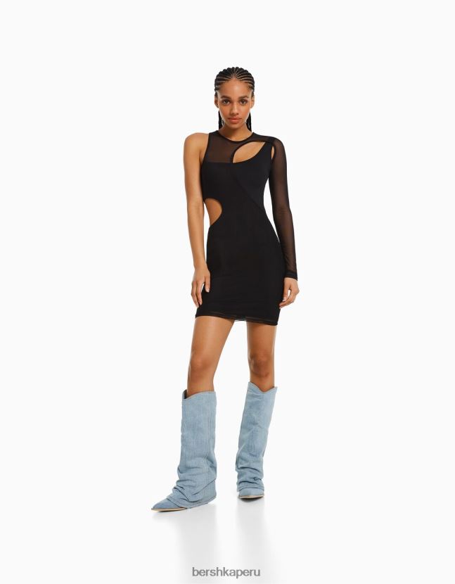negro Bershka mujer mini vestido de tul asimétrico de manga larga 806J6B238