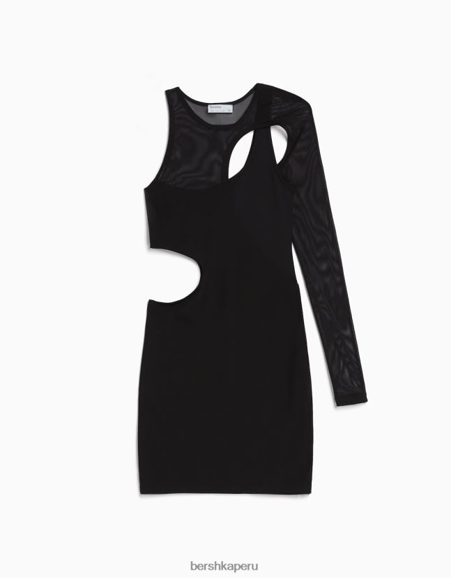 negro Bershka mujer mini vestido de tul asimétrico de manga larga 806J6B238