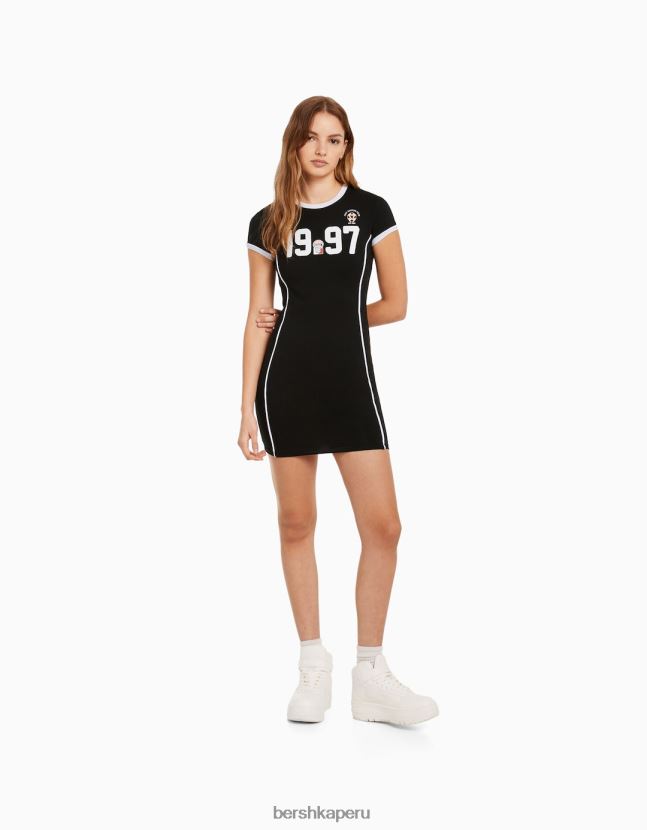 negro Bershka mujer mini vestido estampado de manga corta 806J6B283