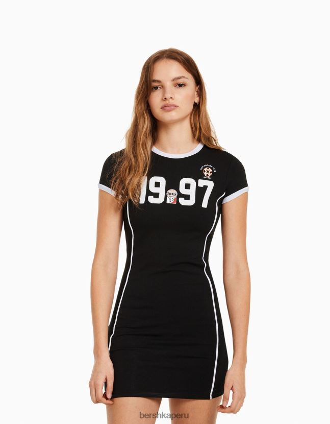 negro Bershka mujer mini vestido estampado de manga corta 806J6B283