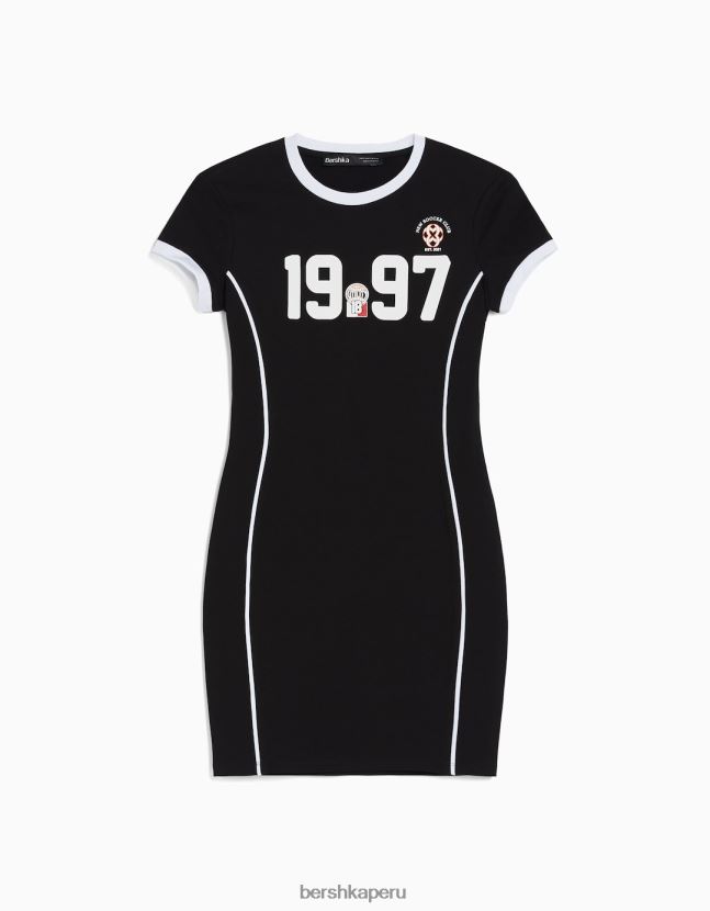 negro Bershka mujer mini vestido estampado de manga corta 806J6B283