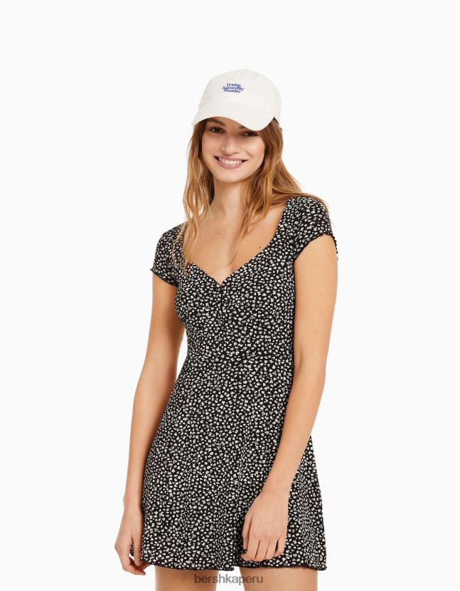negro Bershka mujer mini vestido estampado de manga corta con escote corazón 806J6B273