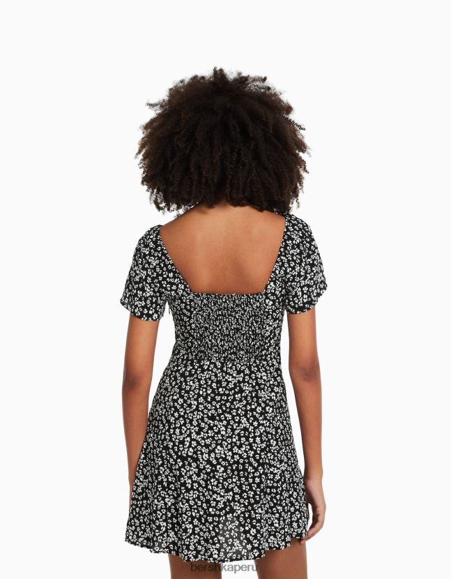negro Bershka mujer mini vestido voluminoso de manga corta 806J6B225