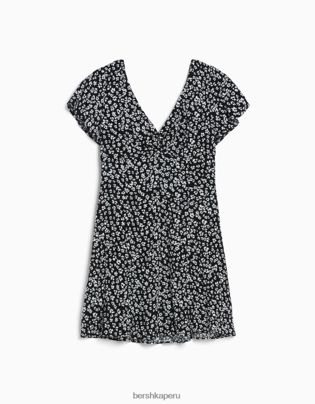 negro Bershka mujer mini vestido voluminoso de manga corta 806J6B225
